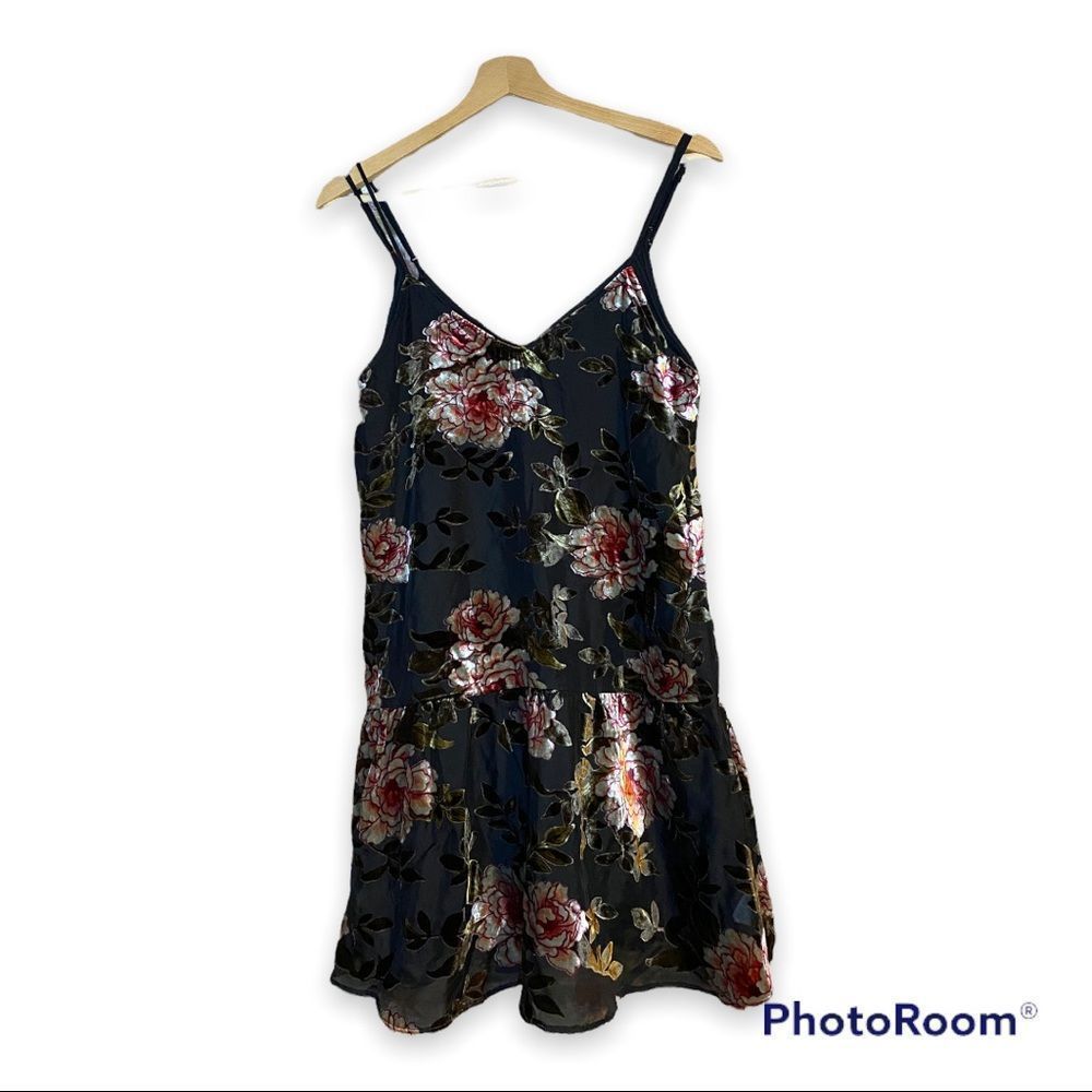 American Eagle Y2K Velvet Rose Print Slip Dress Sz S